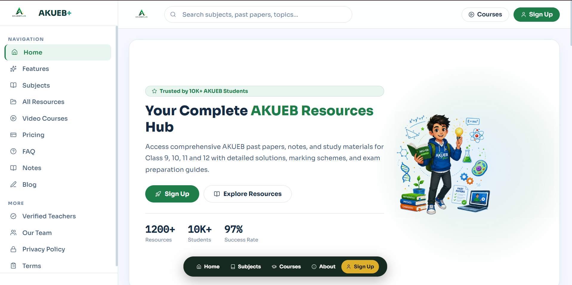 Screenshot of AKUEBplus, a study resources website for AKU-EB board students